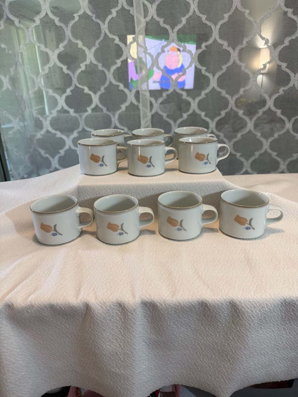 Set of 10 Dansk Tivoli Belles Fleurs Floral Stoneware Coffee Cups